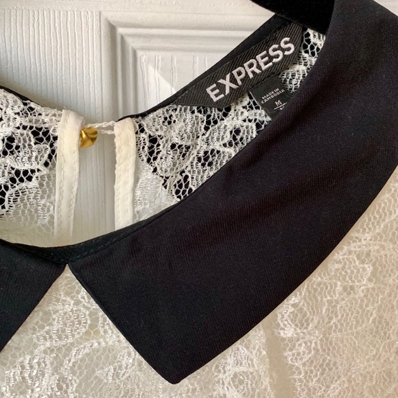 3 for $25! Express White Lace Top w/Black collar - Picture 3 of 5